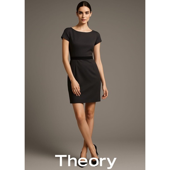 Theory Dresses & Skirts - Theory JOENA Short Dress Size 12 Gray Fit Flare A-Line Cap Sleeve 91075604